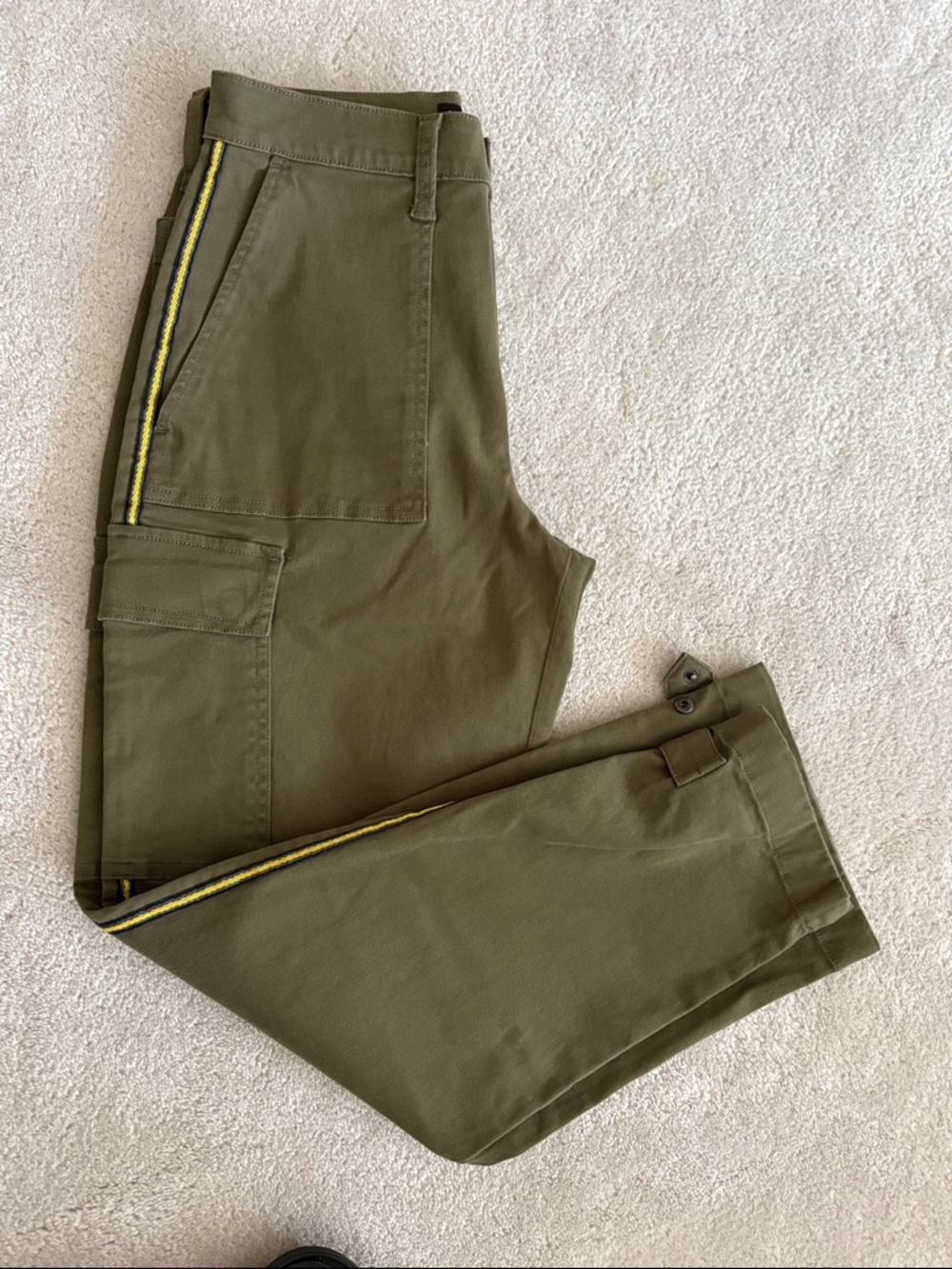 Womens Olive Green Cotton Cargo Pants with Side Stripe